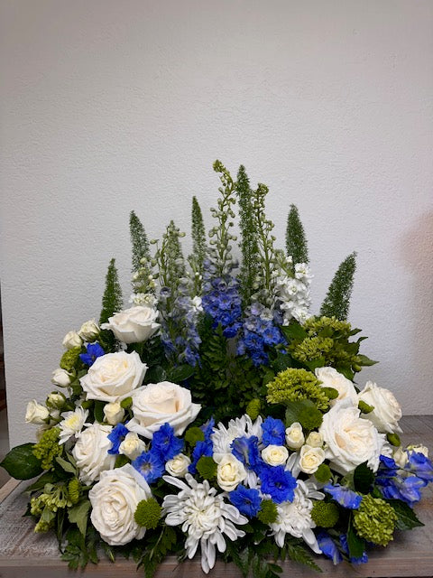 White and Blue Cremation Tribute